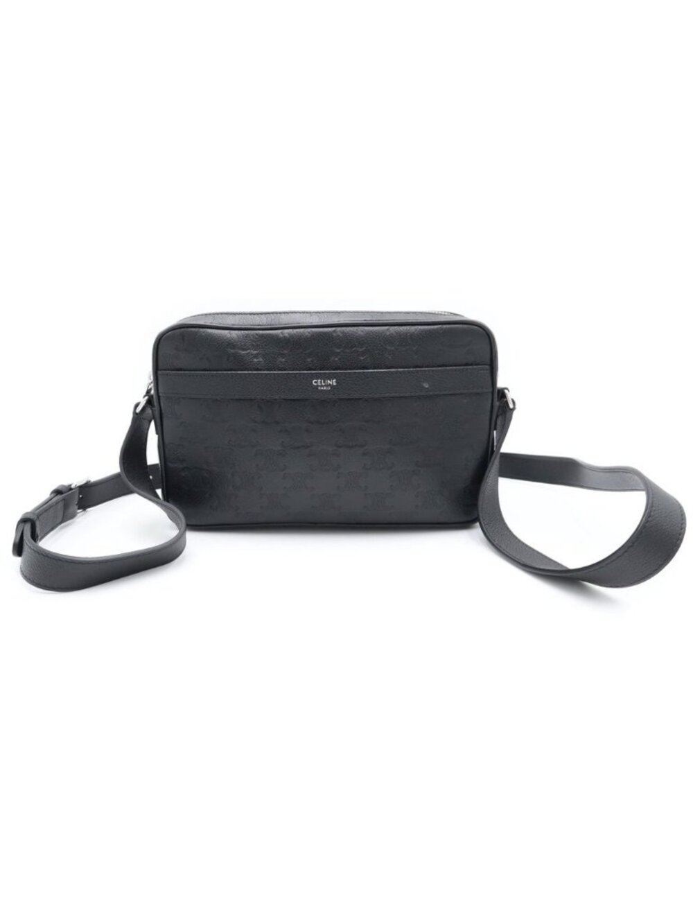 Celine Triomphe Horizontal Messenger Bag Black Leather Silver - Picture 1 of 6